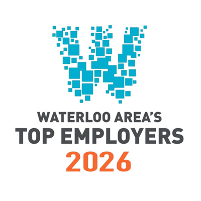Waterloo Area's Top Employers 2026 award logo featuring a stylized "W" formed from blue square pixels.