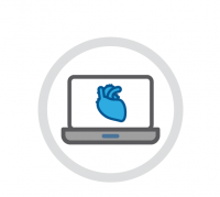 Illustration of a computer displaying a heart model.
