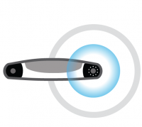 Illustration of an optical tracker emitting infrared light.