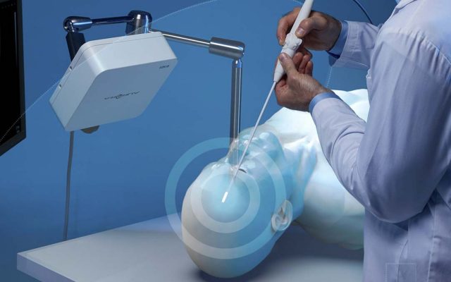 ENT procedure using EM field generator and probe.